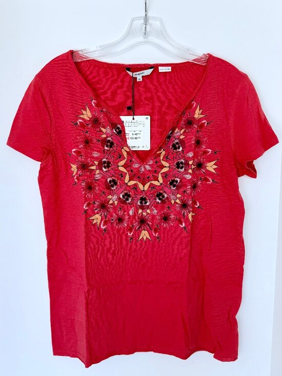 Desigual Tops - Desigual Red Short Sleeve Tee with Floral Medallion